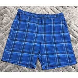 Jack Nicklaus Men's Blue Plaid Performance Flat Front Golf Shorts Size 36